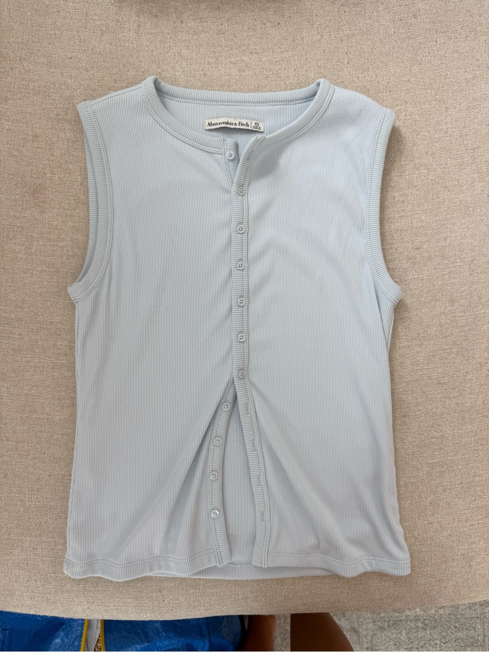 Abercrombie & Fitch Pale Blue Ribbed Sleeveless Button Tank